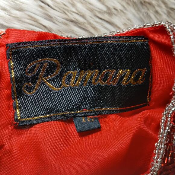 Ramana Red Beaded Sequin Silk Blend Tunic Top Size 18 Embroidered Floral Vintage - Picture 4 of 14